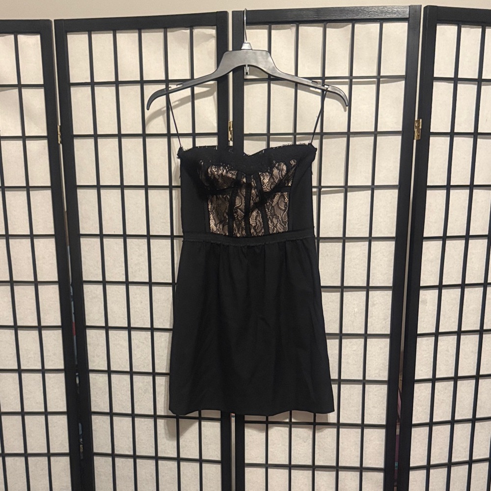 Rebecca Taylor Black Strapless Dress with Lace Detail